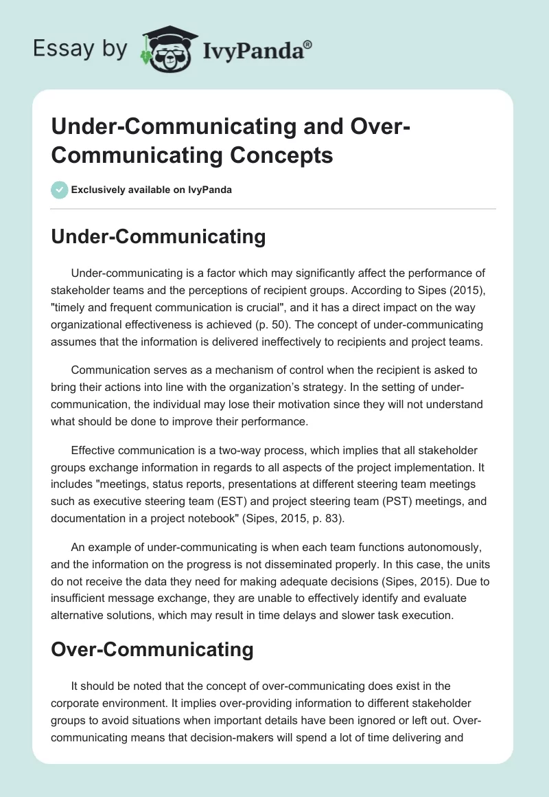 Under-Communicating and Over-Communicating Concepts. Page 1