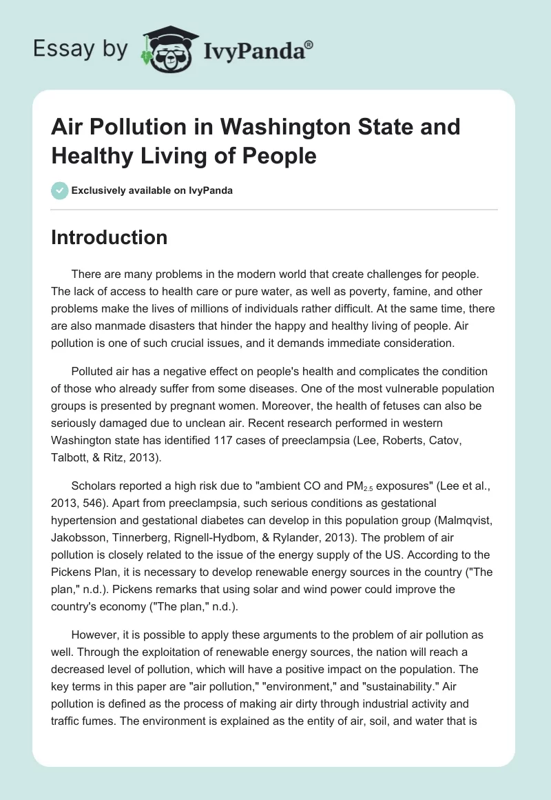 Air Pollution in Washington State and Healthy Living of People. Page 1