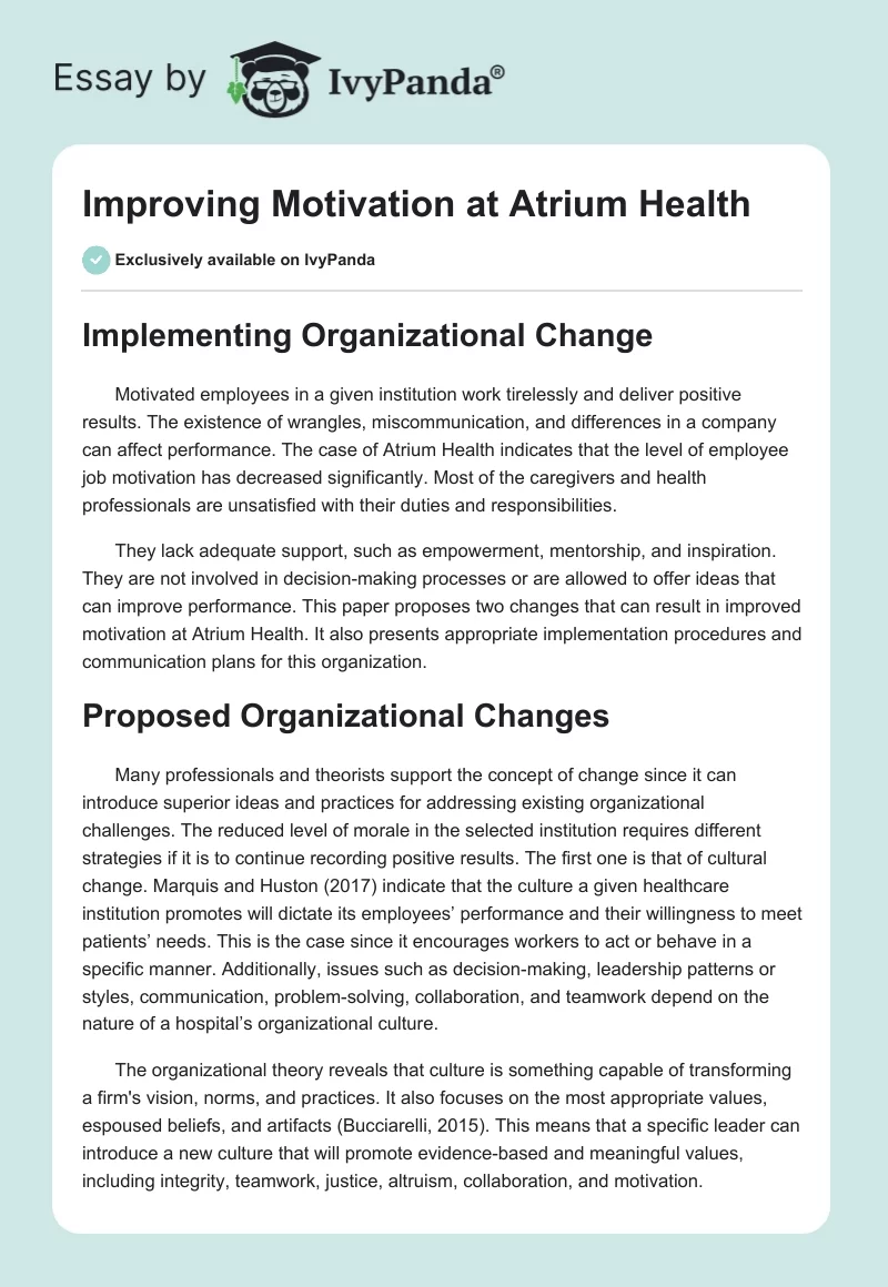 Improving Motivation at Atrium Health. Page 1
