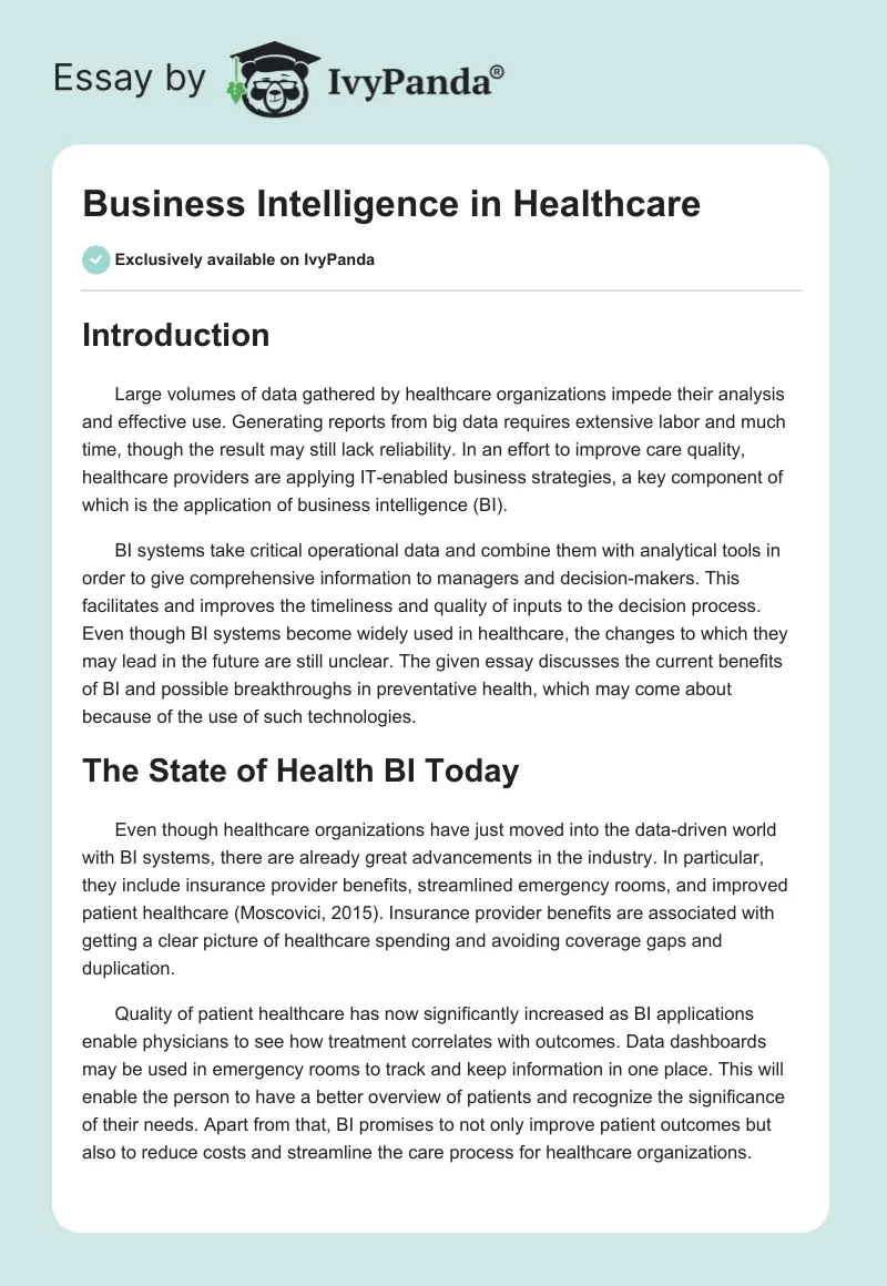 Business Intelligence in Healthcare. Page 1