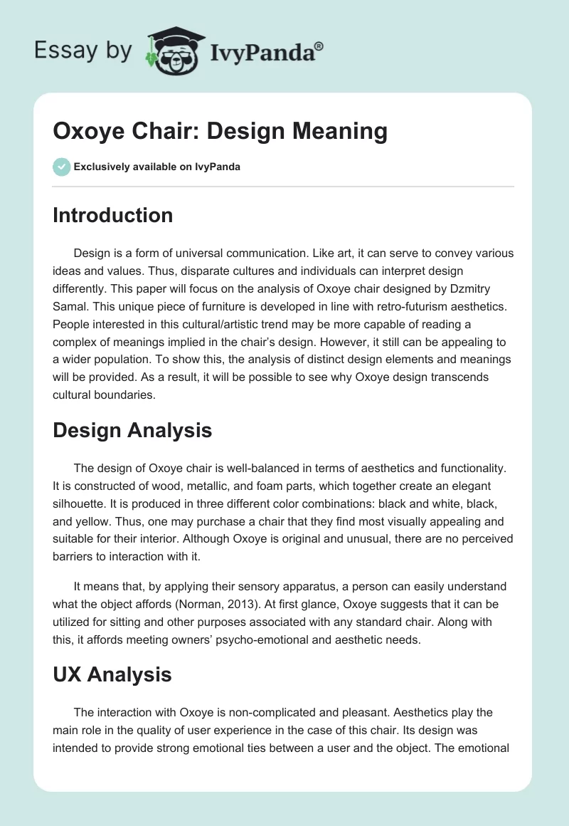 Oxoye Chair: Design Meaning. Page 1