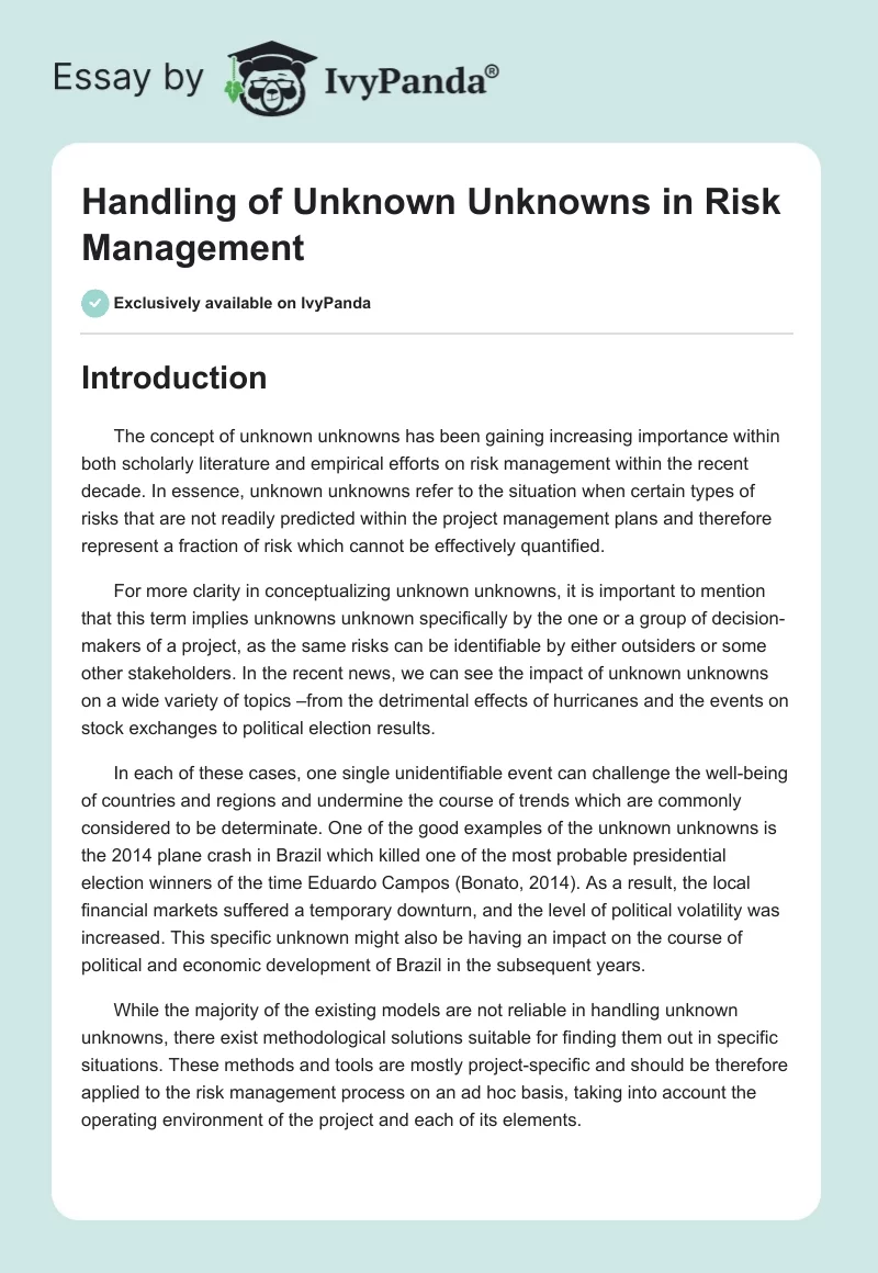 Handling of Unknown Unknowns in Risk Management. Page 1