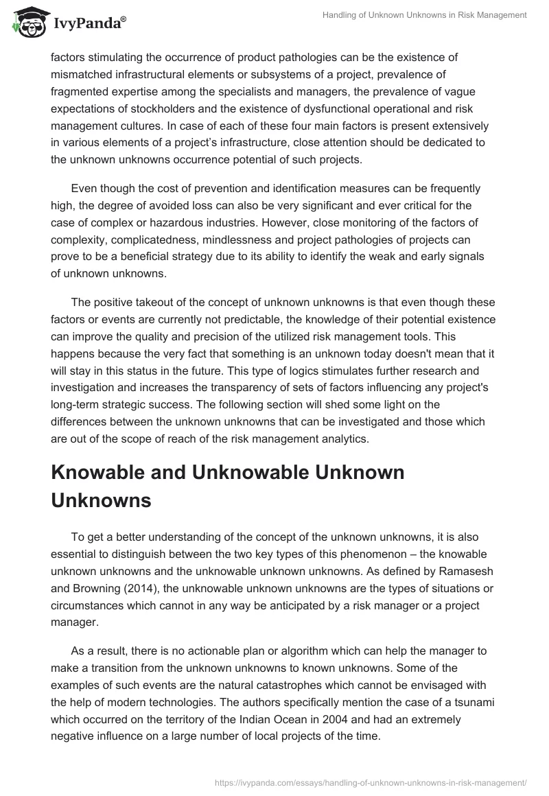 Handling of Unknown Unknowns in Risk Management. Page 5