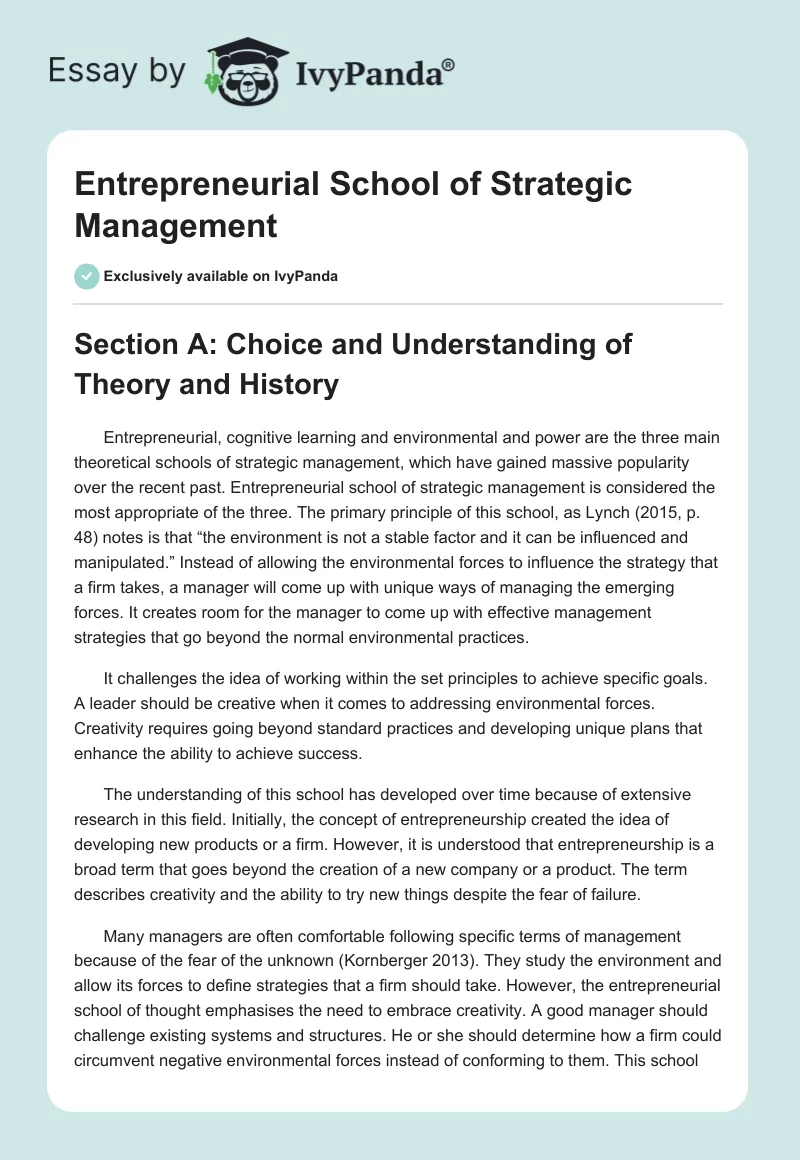 Entrepreneurial School of Strategic Management. Page 1