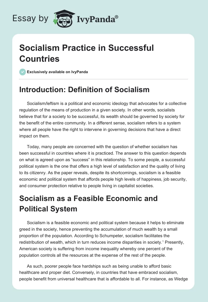 Socialism Practice in Successful Countries. Page 1
