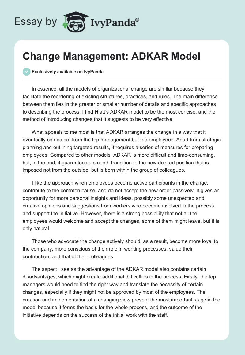 Change Management: ADKAR Model. Page 1