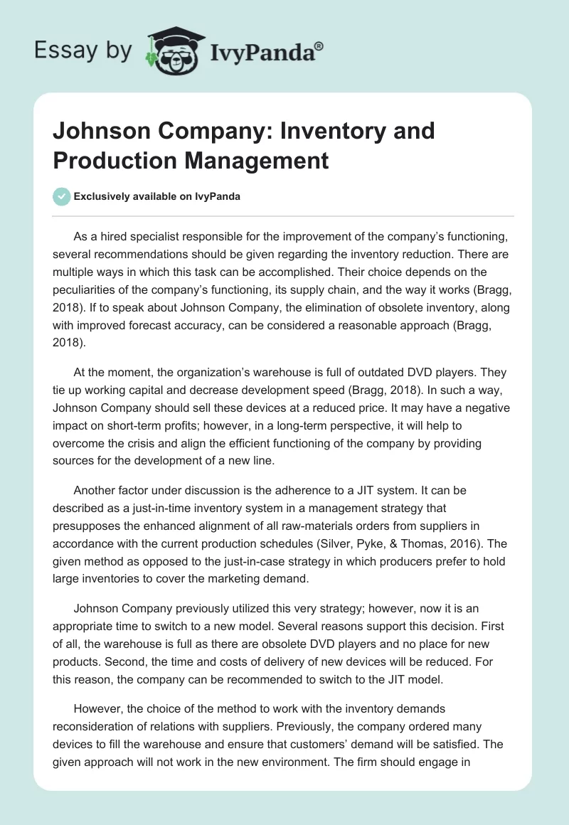 Johnson Company: Inventory and Production Management. Page 1