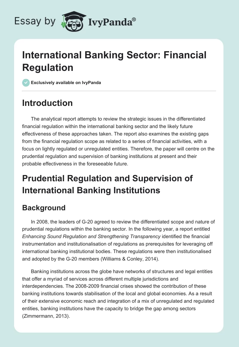 International Banking Sector: Financial Regulation. Page 1