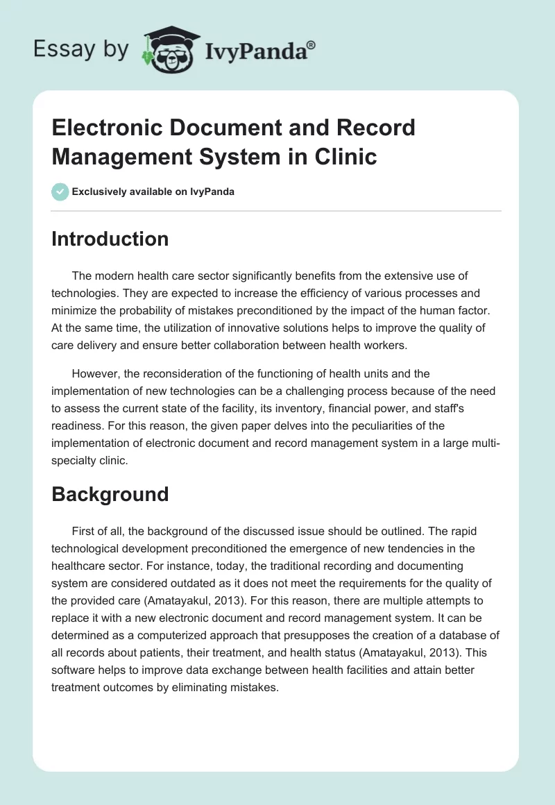 Electronic Document and Record Management System in Clinic. Page 1