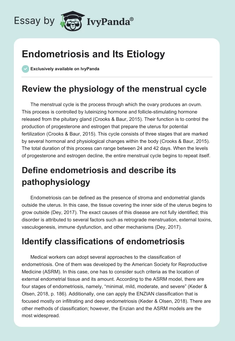 Endometriosis and Its Etiology. Page 1