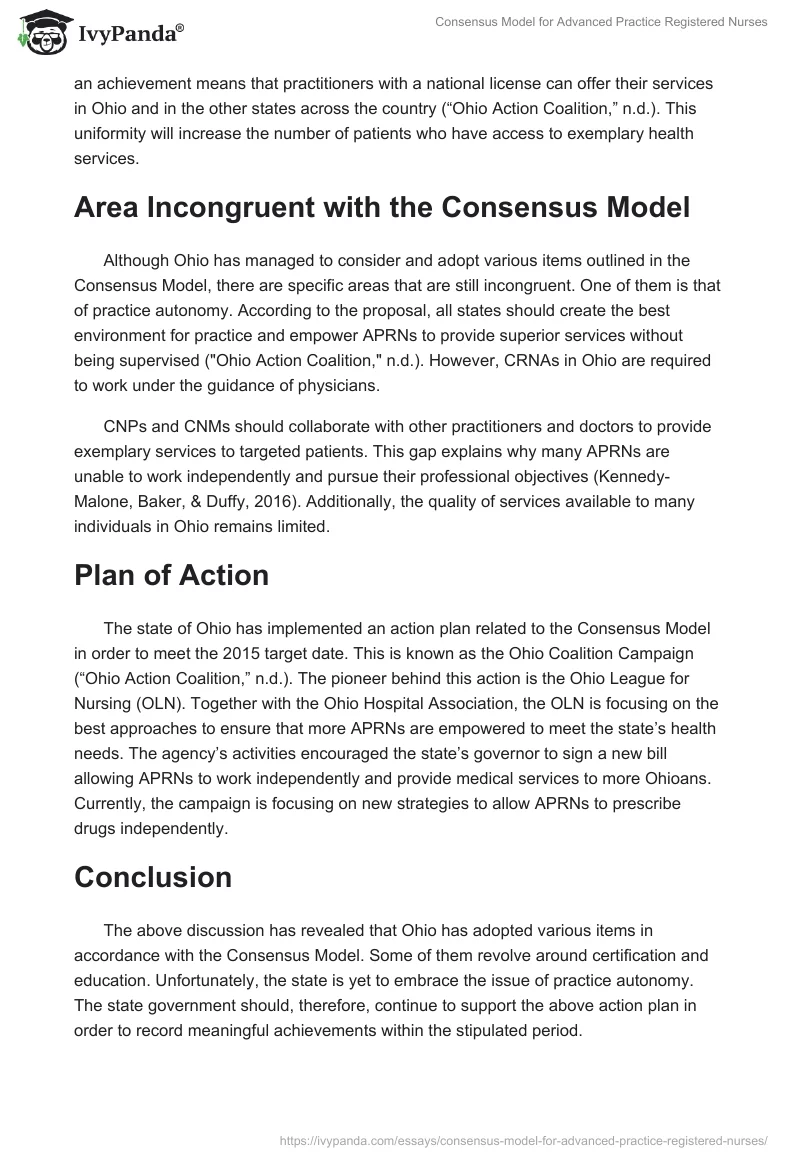 Consensus Model for Advanced Practice Registered Nurses. Page 2