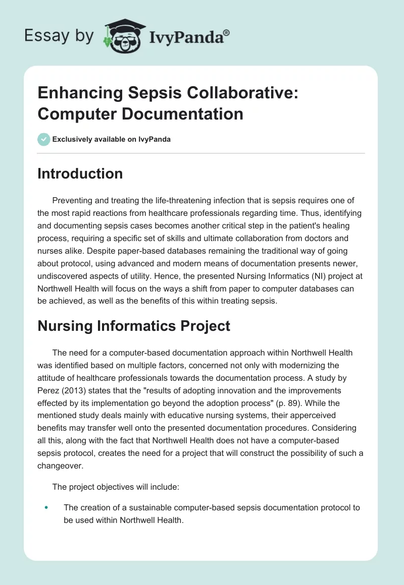 Enhancing Sepsis Collaborative: Computer Documentation. Page 1