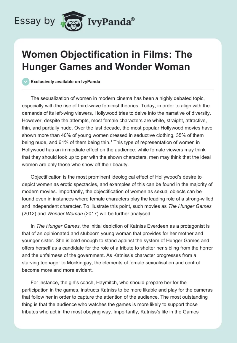 Women Objectification in Films: "The Hunger Games" and "Wonder Woman". Page 1