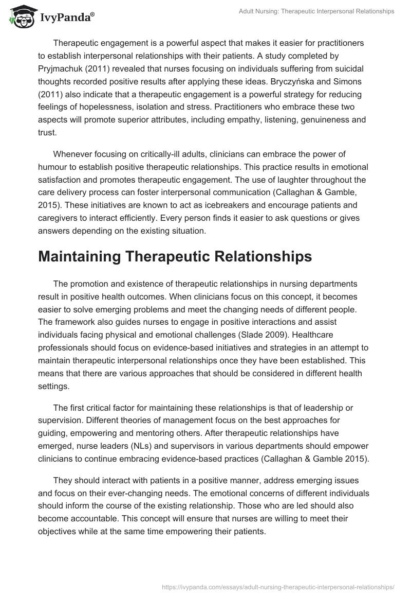 Adult Nursing: Therapeutic Interpersonal Relationships. Page 4