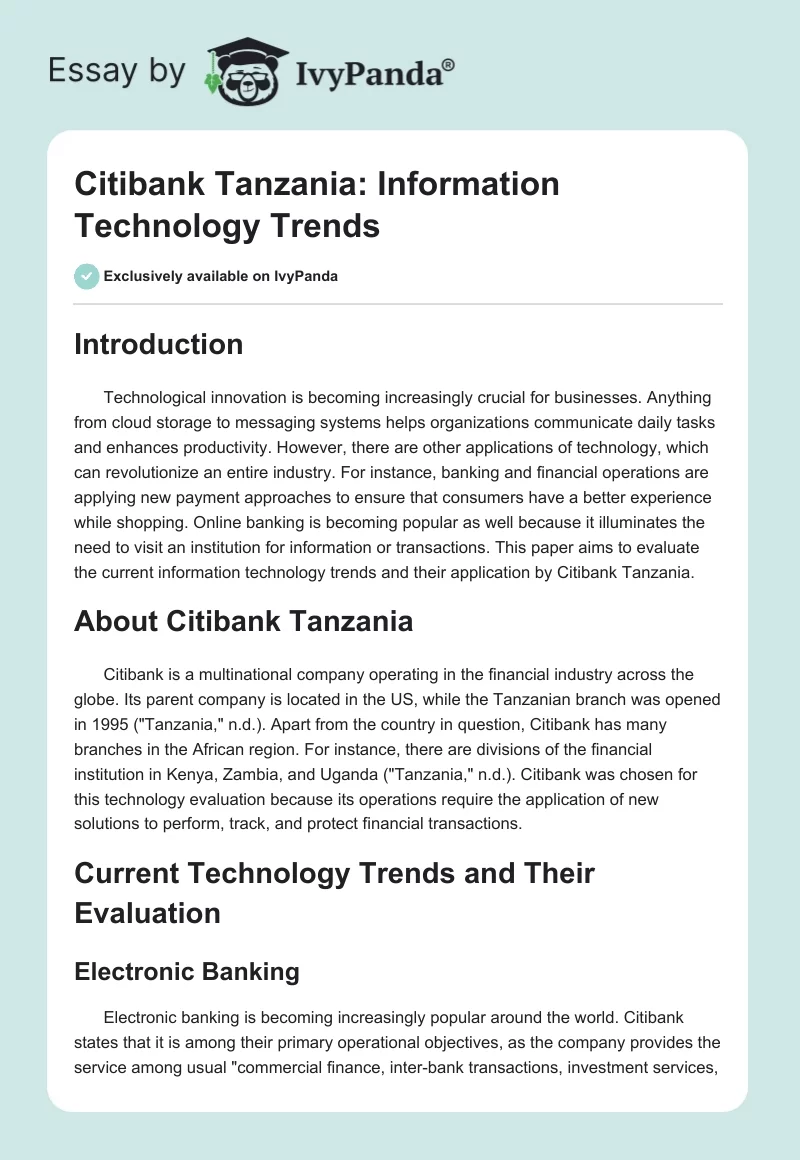 Citibank Tanzania: Information Technology Trends. Page 1