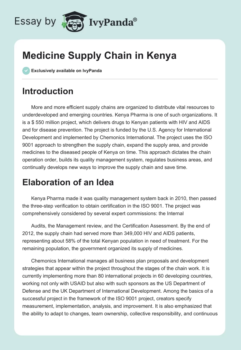 Medicine Supply Chain in Kenya. Page 1