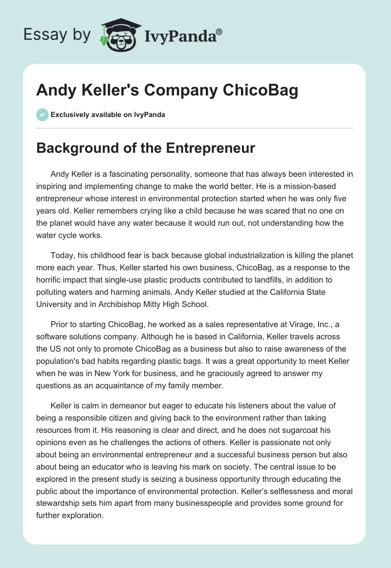 Andy Keller's Company "ChicoBag". Page 1