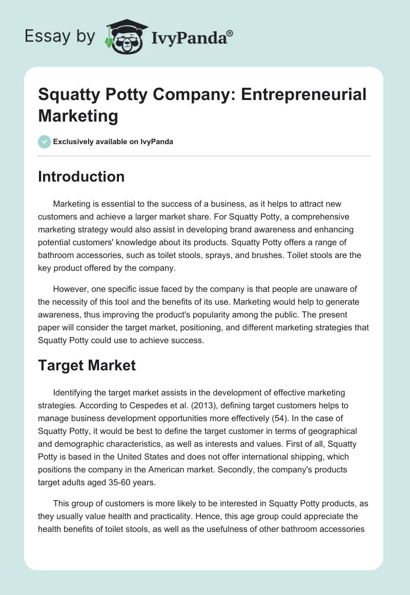Squatty Potty Company: Entrepreneurial Marketing. Page 1