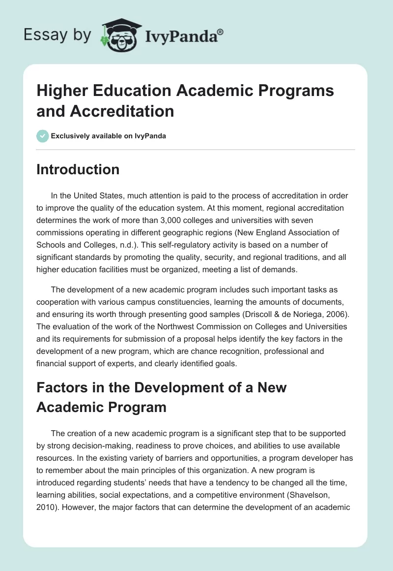 Higher Education Academic Programs and Accreditation. Page 1