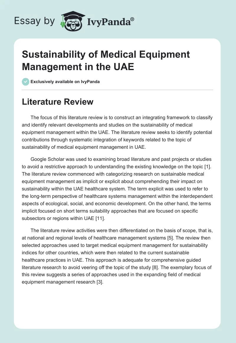 Sustainability of Medical Equipment Management in the UAE. Page 1