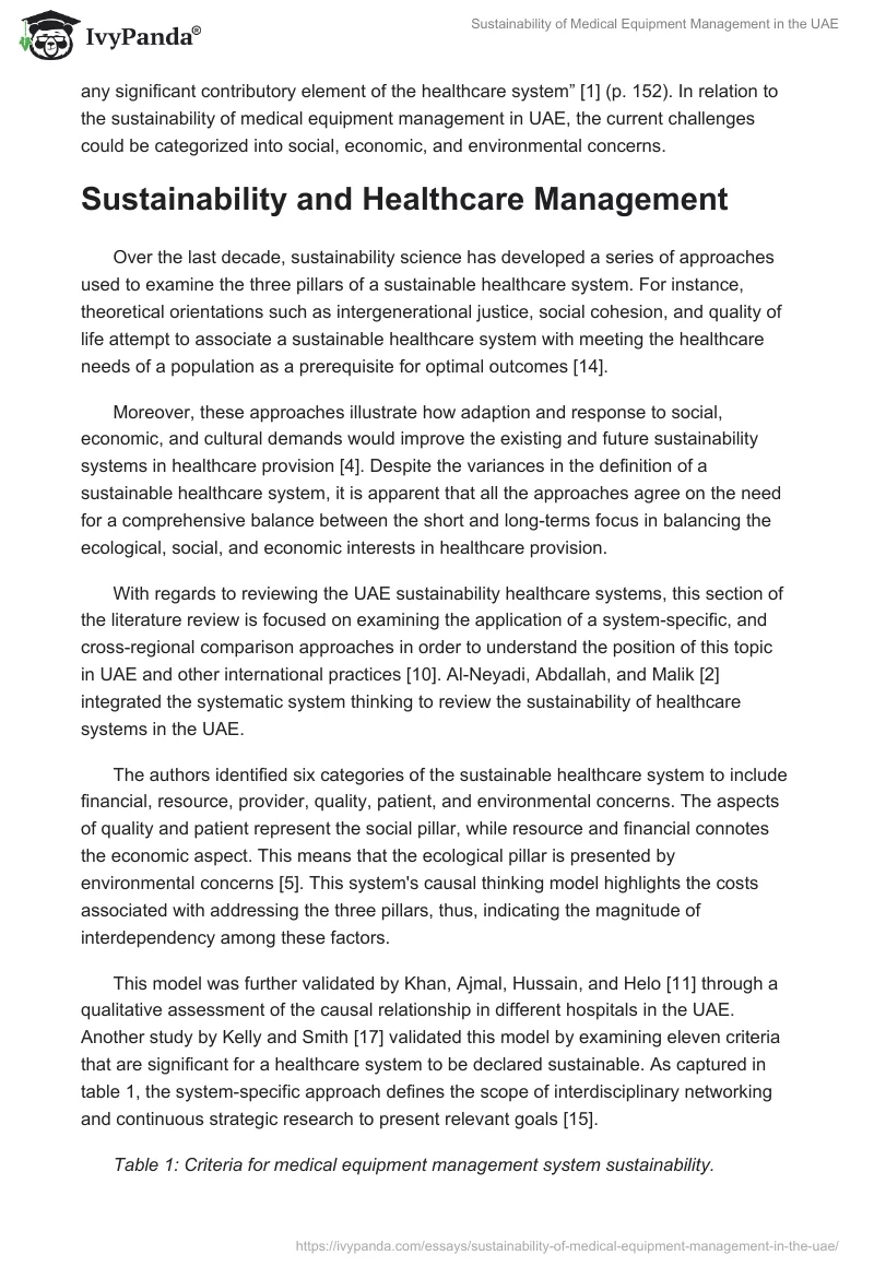 Sustainability of Medical Equipment Management in the UAE. Page 3