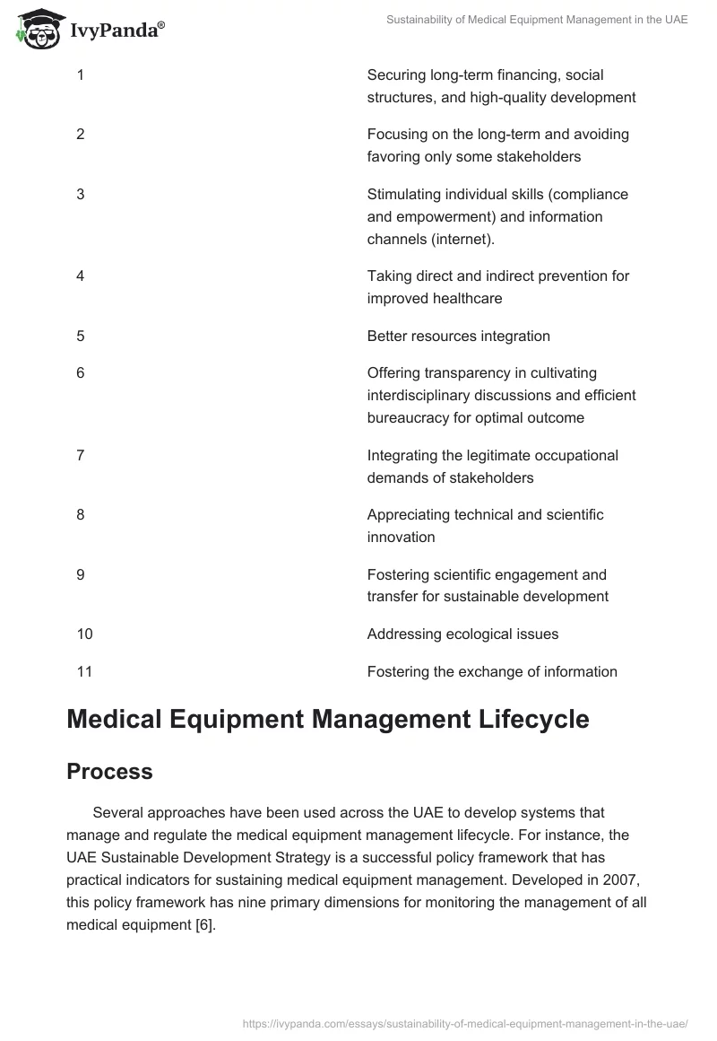 Sustainability of Medical Equipment Management in the UAE. Page 4