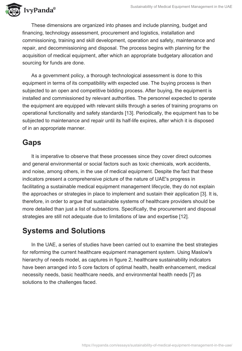 Sustainability of Medical Equipment Management in the UAE. Page 5