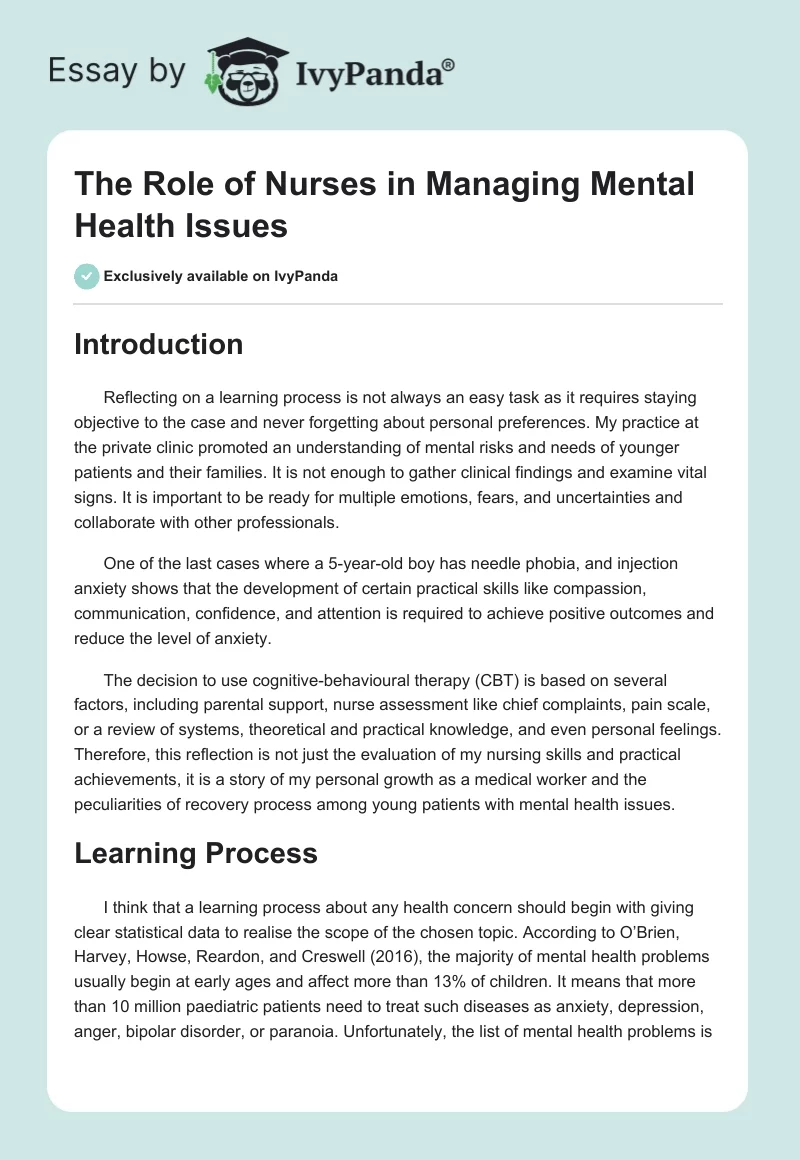 The Role of Nurses in Managing Mental Health Issues. Page 1
