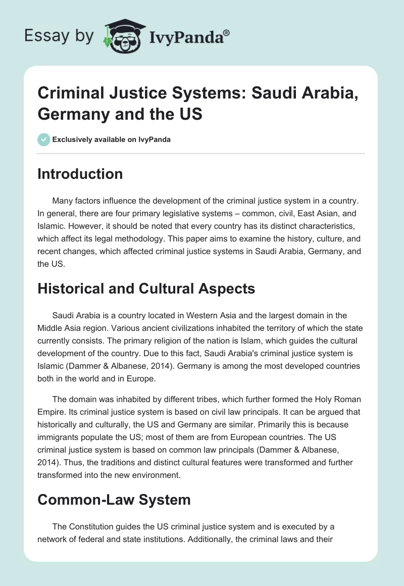Criminal Justice Systems: Saudi Arabia, Germany and the US. Page 1
