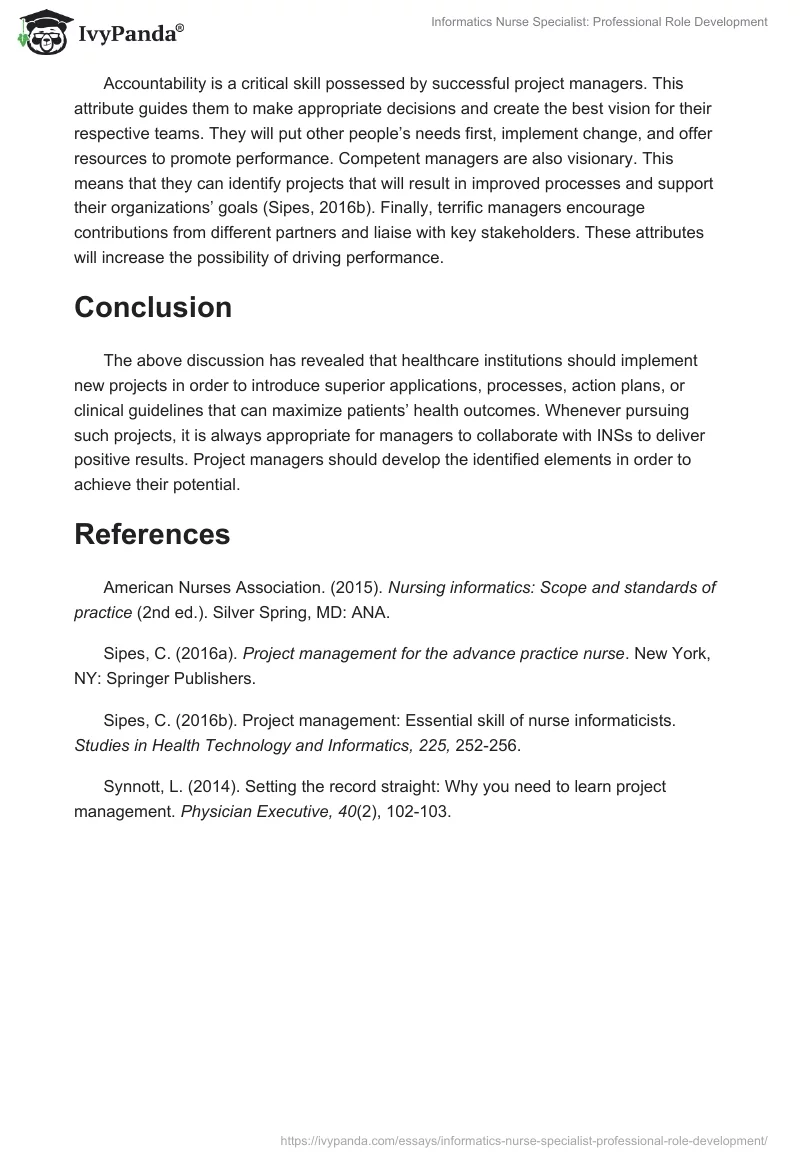 Informatics Nurse Specialist: Professional Role Development. Page 3