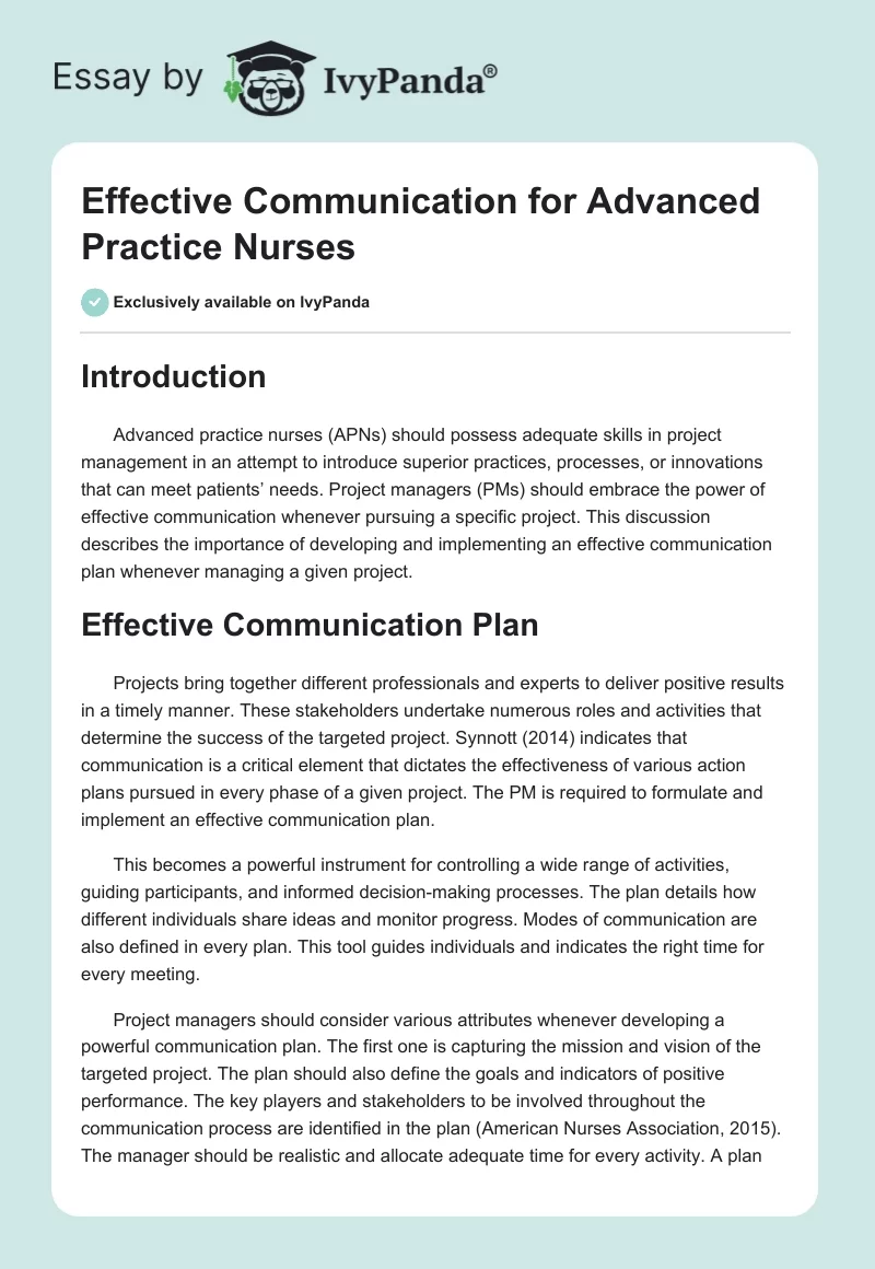 Effective Communication for Advanced Practice Nurses. Page 1