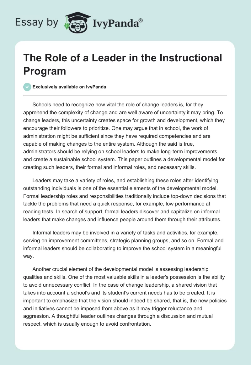 The Role of a Leader in the Instructional Program. Page 1