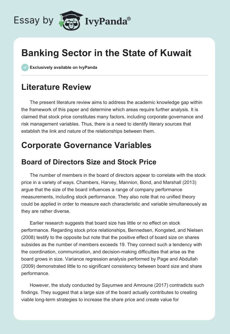 Banking Sector in the State of Kuwait. Page 1
