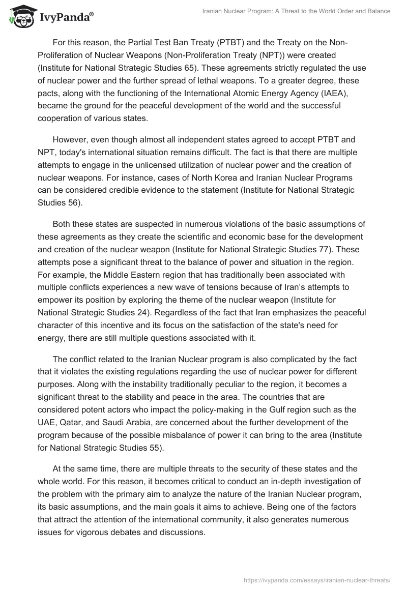 Iranian Nuclear Program: A Threat to the World Order and Balance. Page 2