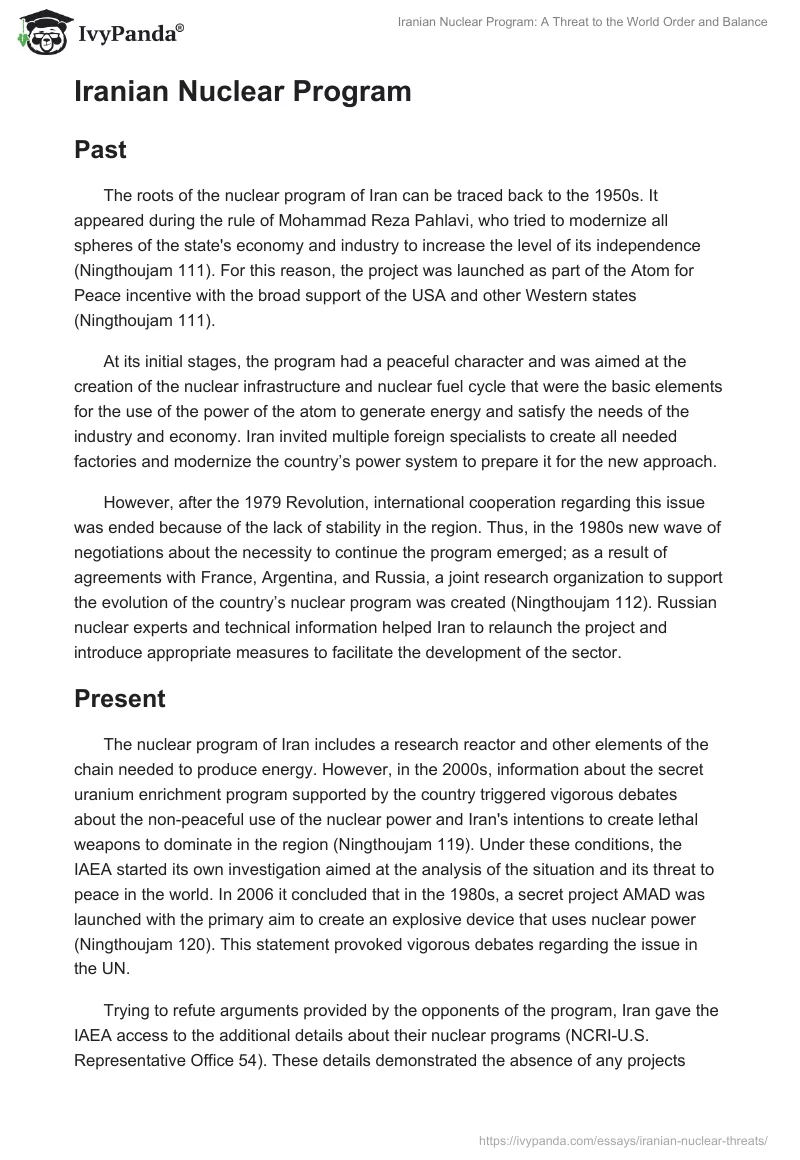 Iranian Nuclear Program: A Threat to the World Order and Balance. Page 3