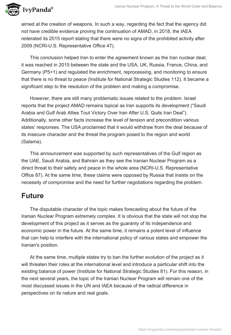 Iranian Nuclear Program: A Threat to the World Order and Balance. Page 4