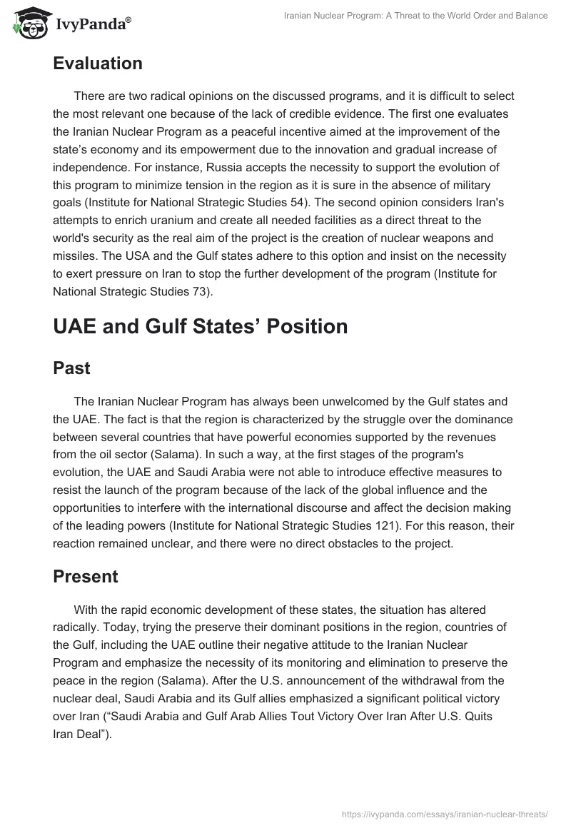 Iranian Nuclear Program: A Threat to the World Order and Balance. Page 5