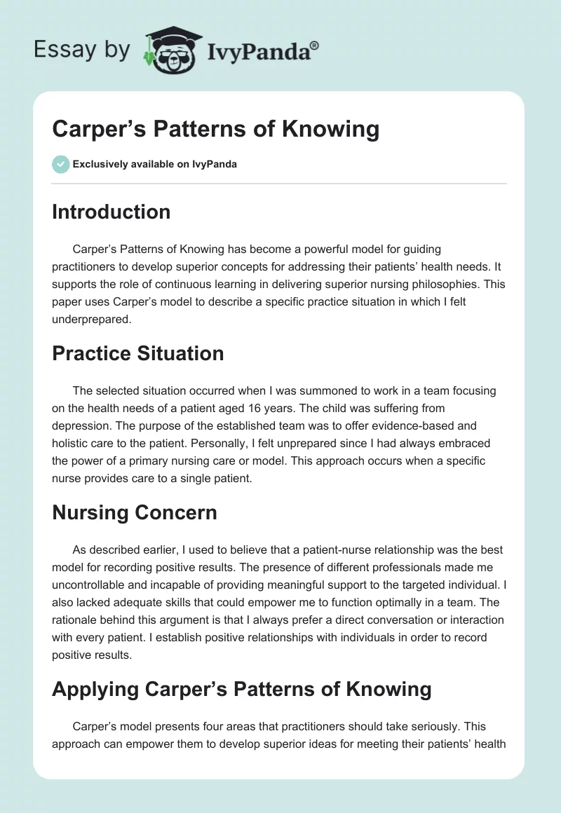 Carper’s Patterns of Knowing. Page 1