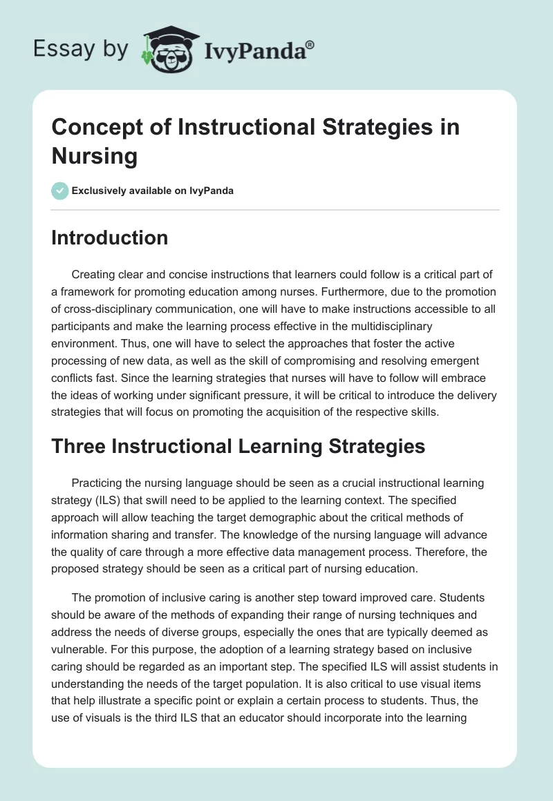 Concept of Instructional Strategies in Nursing. Page 1