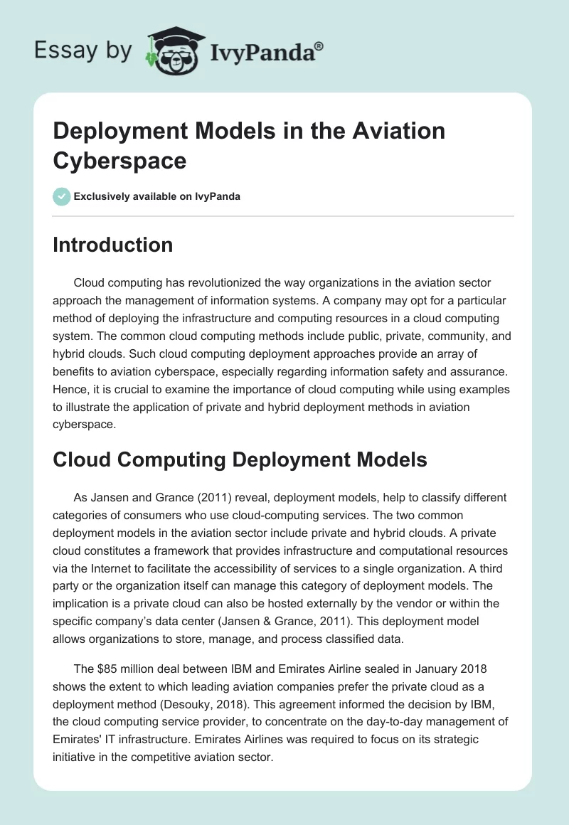 Deployment Models in the Aviation Cyberspace. Page 1