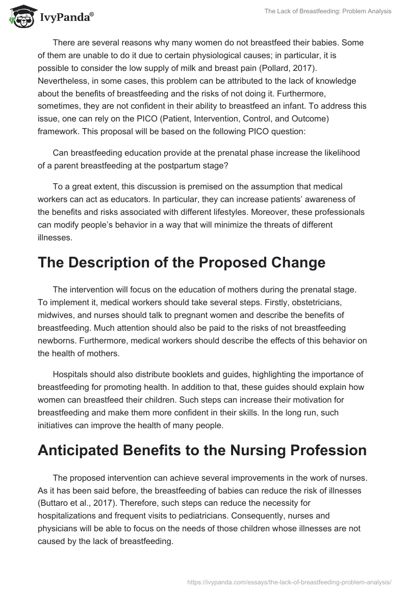 The Lack of Breastfeeding: Problem Analysis. Page 2