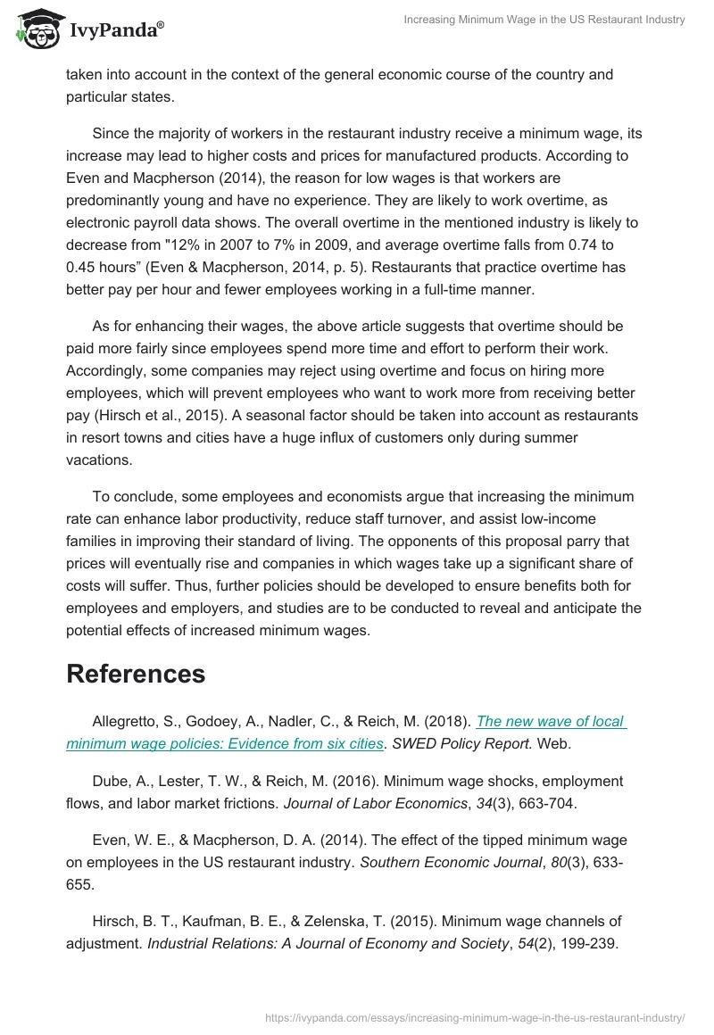 Increasing Minimum Wage in the US Restaurant Industry. Page 3