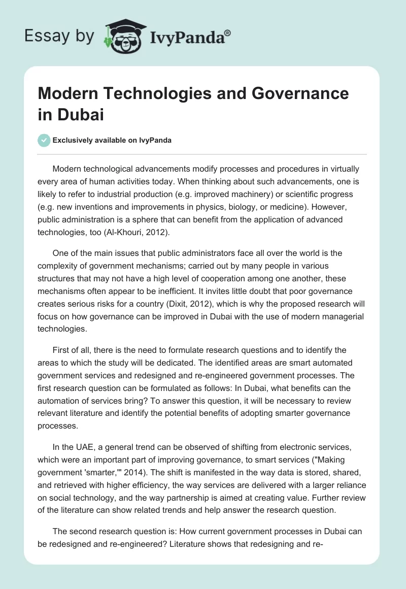 Modern Technologies and Governance in Dubai. Page 1