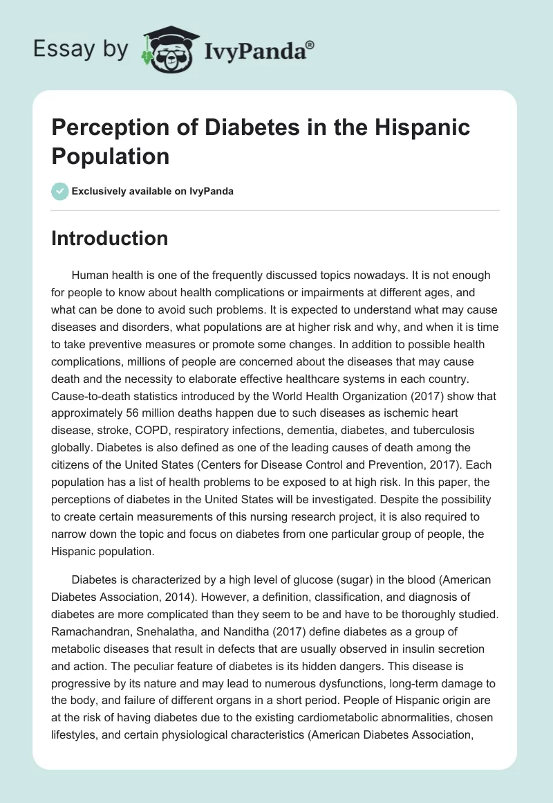 Perception of Diabetes in the Hispanic Population. Page 1