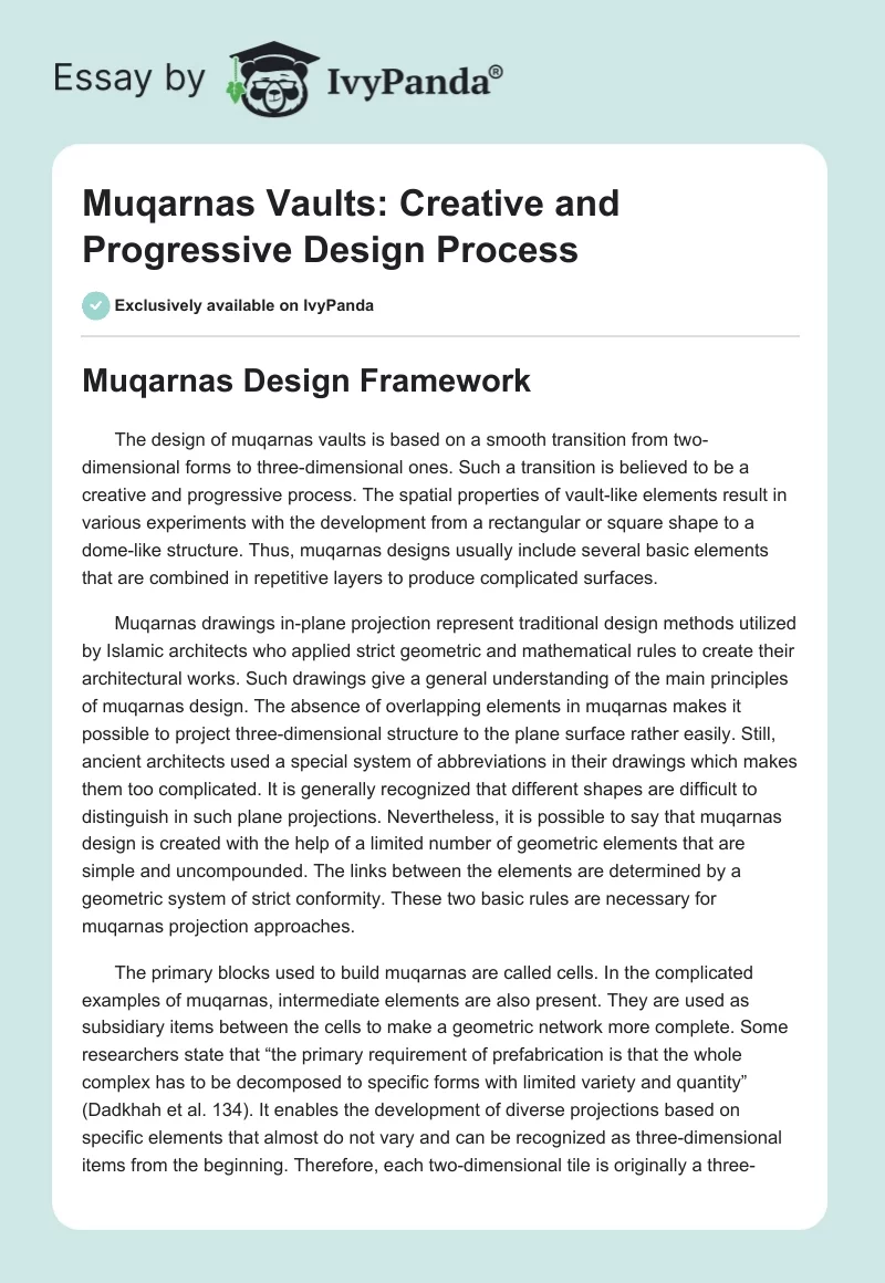 Muqarnas Vaults: Creative and Progressive Design Process. Page 1