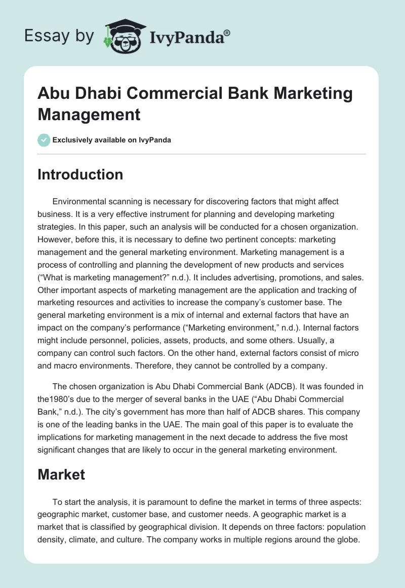 Abu Dhabi Commercial Bank Marketing Management. Page 1