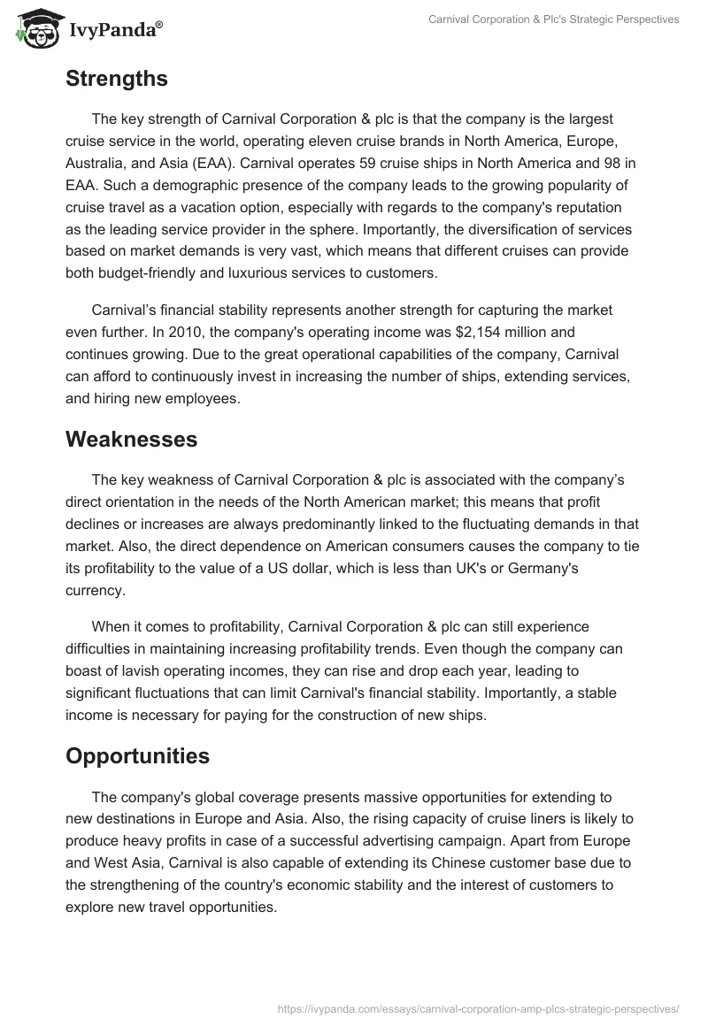 Carnival Corporation & Plc's Strategic Perspectives. Page 2