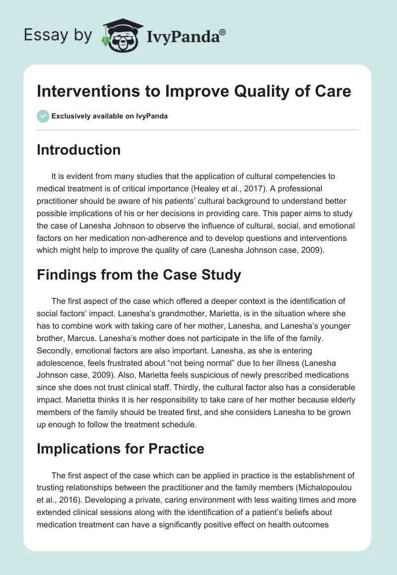 Interventions to Improve Quality of Care. Page 1