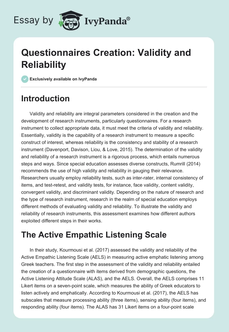 Questionnaires Creation: Validity and Reliability. Page 1