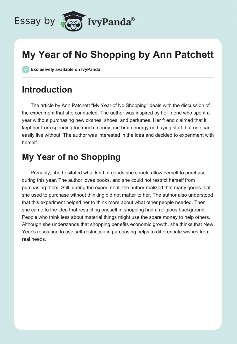 "My Year of No Shopping" by Ann Patchett. Page 1